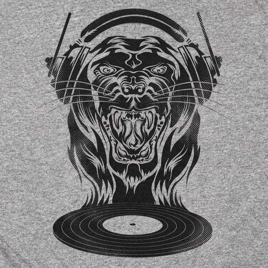 Cat Scratch Fever Roaring Lion DJ with Headphones and Vinyl Record detail