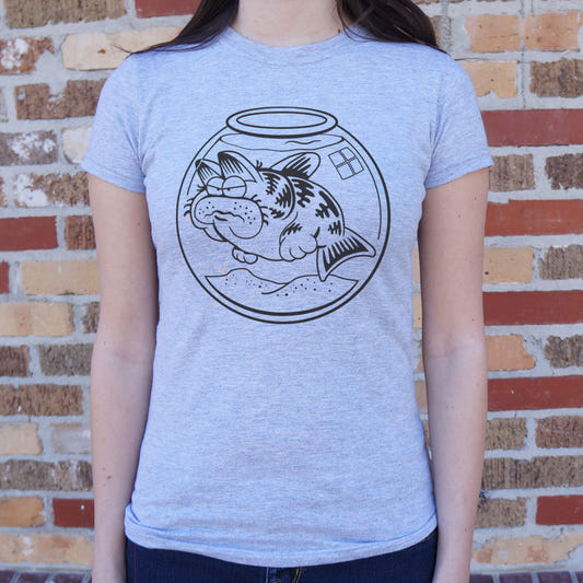 Cat Fish Hybrid Swimming in a Fishbowl graphic Women's T-Shirt in Gray Granite