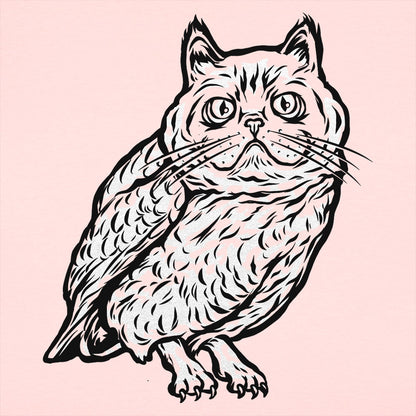Cat Owl Hybrid Creature with Cat Head and Owl Body