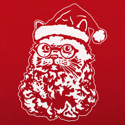 Cat Santa with Beard, Glasses, and Santa Hat graphic tee design