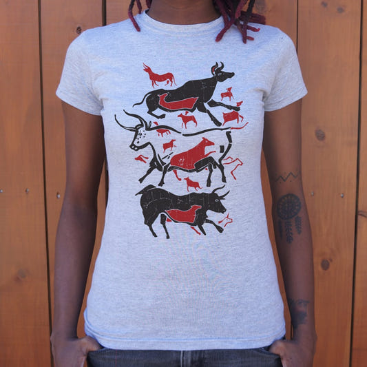 Cave Art Bulls Prehistoric Lascaux Cave Painting graphic Women's T-Shirt in Gray Granite