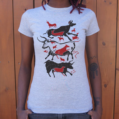Cave Art Bulls Prehistoric Lascaux Cave Painting graphic Women's T-Shirt in Gray Granite