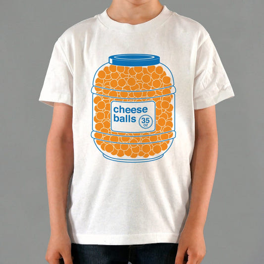 Cheeseballs Snack Jar Joke graphic Kids T-Shirt in White