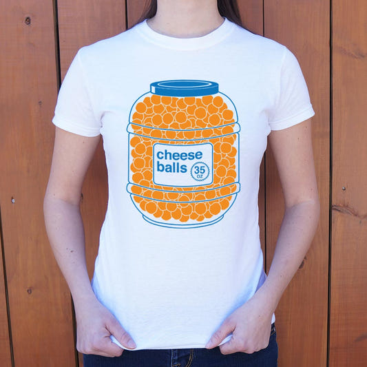 Cheeseballs Snack Jar Joke graphic Women's T-Shirt in Snow