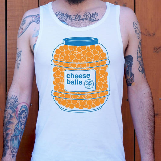Cheeseballs Snack Jar Joke graphic Men's Tank Top in White