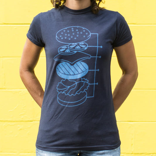 Cheeseburger Blueprint Exploded Diagram graphic Women's T-Shirt in True Navy