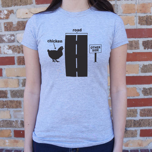 Chicken Crossing The Road Diagram graphic Women's T-Shirt in Gray Granite