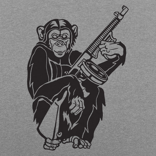 Chimp With A Gun Graphic Unisex Heavyweight T-Shirt in Gray Heather
