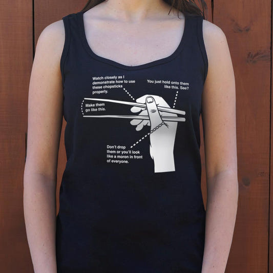 Chopsticks 101 Diagram Guide to Holding Chopsticks graphic Women's Tank Top in Midnight