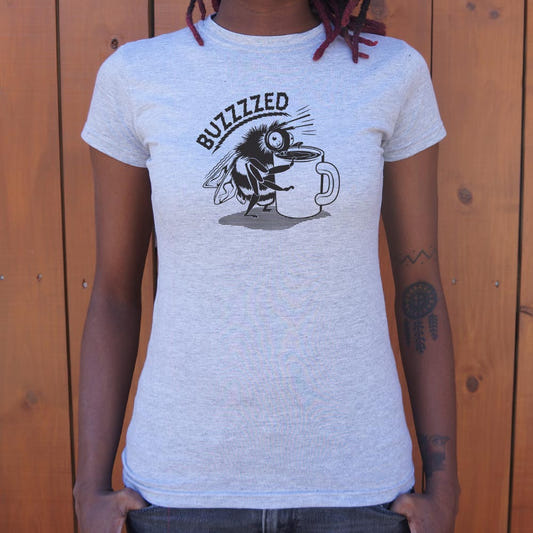 Buzzed Bee Drinking Coffee graphic Women's T-Shirt in Gray Granite