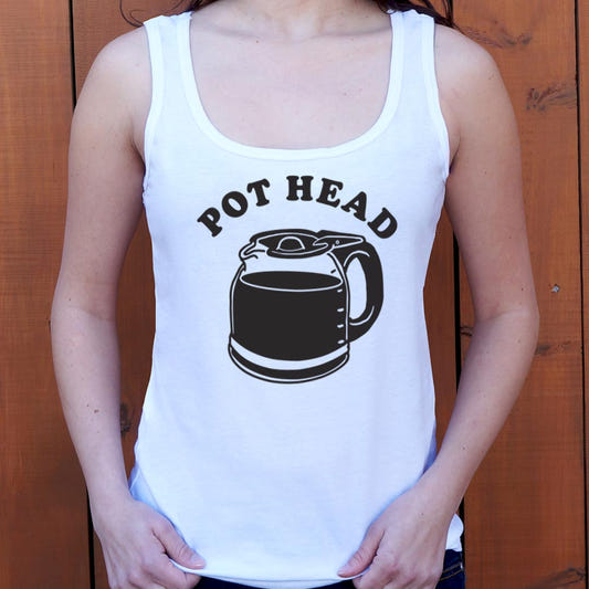 Pot Head Coffee Pun with Coffee Pot Carafe graphic Women's Tank Top in Snow