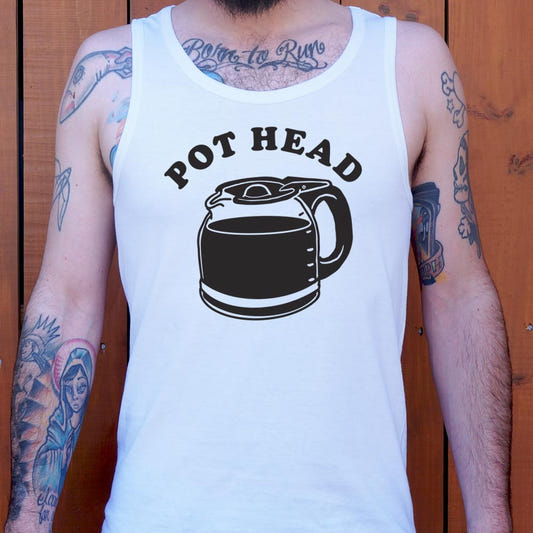 Pot Head Coffee Pun with Coffee Pot Carafe graphic Men's Tank Top in White