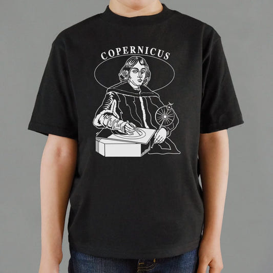 Copernicus Astronomer with Solar System Model graphic Kids T-Shirt in Black