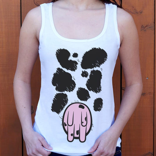Cow Costume with Udder and Spots Print graphic Women's Tank Top in Snow