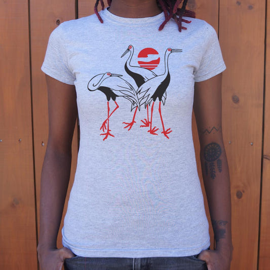 Japanese Cranes Graphic Women's T-Shirt in Gray Granite