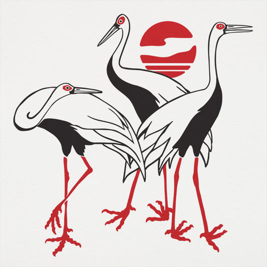 Japanese Cranes Graphic Unisex Heavyweight T-Shirt in White