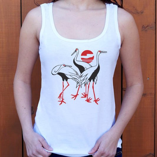 Japanese Cranes Graphic Women's Tank Top in Snow