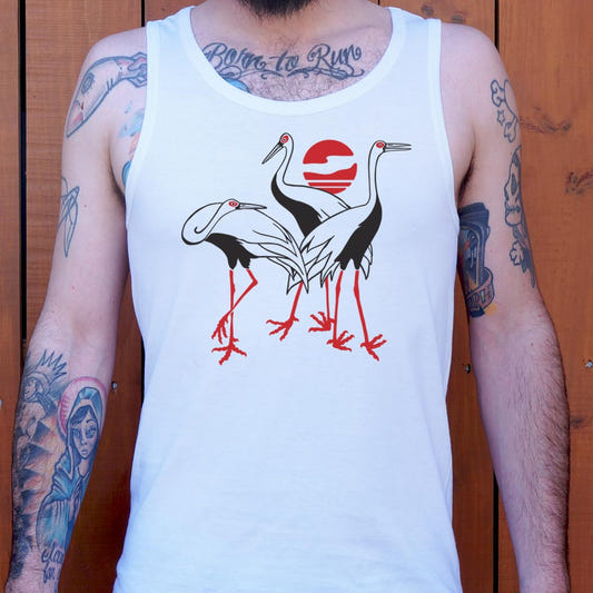 Japanese Cranes Graphic Men's Tank Top in White