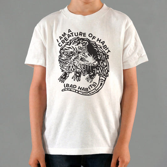 I Am A Creature of Bad Habits Hissing Opossum graphic Kids T-Shirt in White