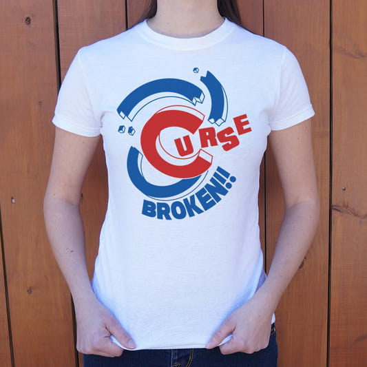 Curse Broken Chicago Baseball Championship Win graphic Women's T-Shirt in Snow