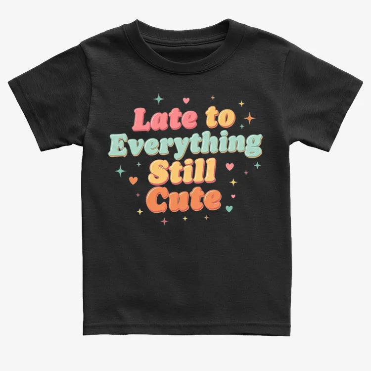 Cute & Late Typography Tee-Kids T-Shirt-Black