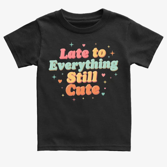 Cute & Late Typography Tee-Kids T-Shirt-Black