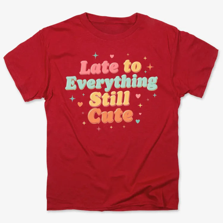 Cute & Late Typography Tee-Men's T-Shirt-Red