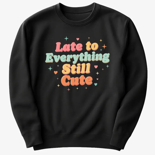Cute & Late Typography Tee-Sweater-Black