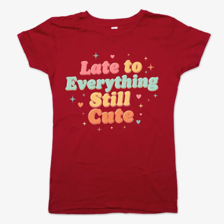Cute & Late Typography Tee-Women's T-Shirt-Deep Red