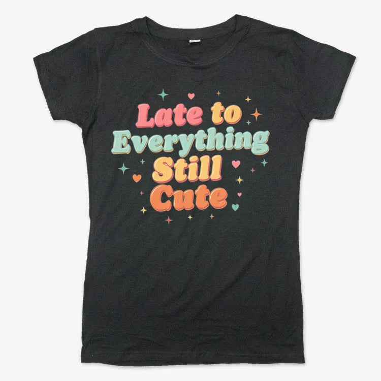 Cute & Late Typography Tee-Women's T-Shirt-Midnight