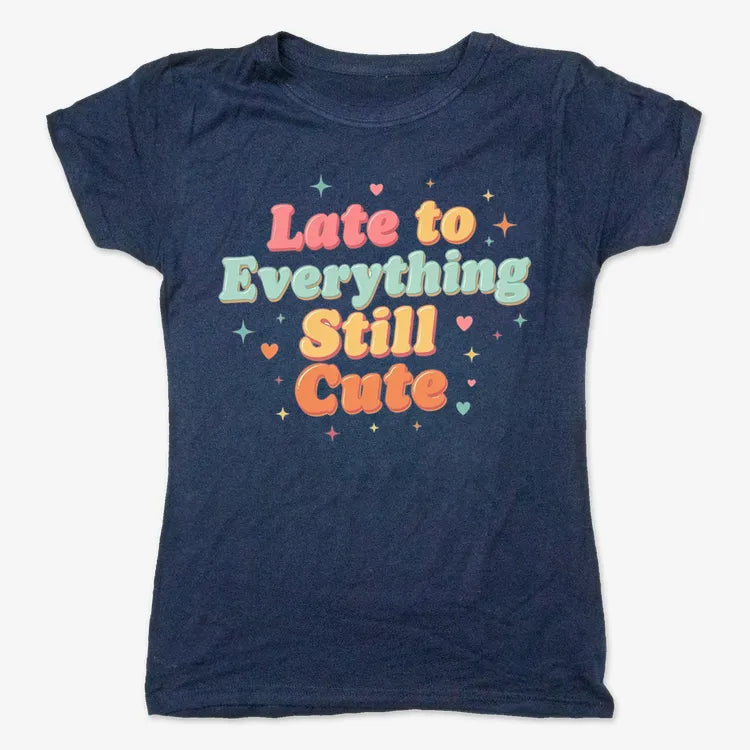 Cute & Late Typography Tee-Women's T-Shirt-True Navy