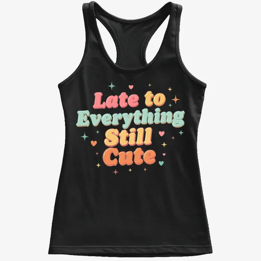 Cute & Late Typography Tee-Women's Tank Top-Midnight