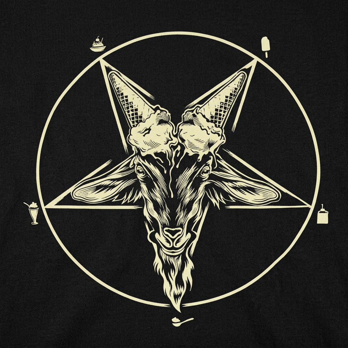 Dairy Devil Goat Pentagram with Ice Cream Cone Horns detail