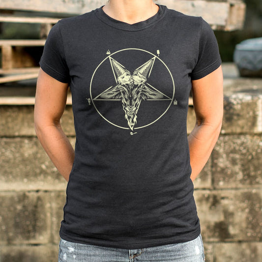 Dairy Devil Goat Pentagram with Ice Cream Cone Horns graphic Women's T-Shirt in Midnight