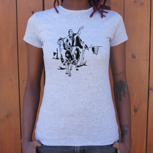 Dali Llama Surrealist Artist Riding a Llama graphic Women's T-Shirt in Gray Granite