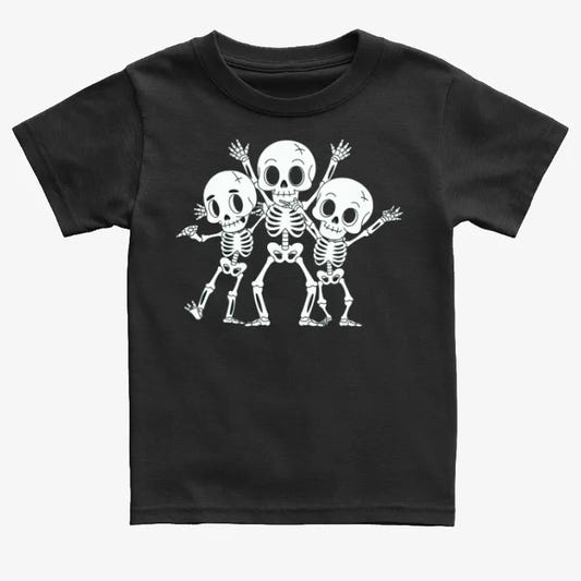 Dancing Skeleton Trio Tee graphic Kids T-Shirt in Black