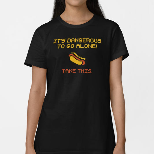 It's Dangerous to Go Alone, Take This Hot Dog graphic Women's T-Shirt in Midnight