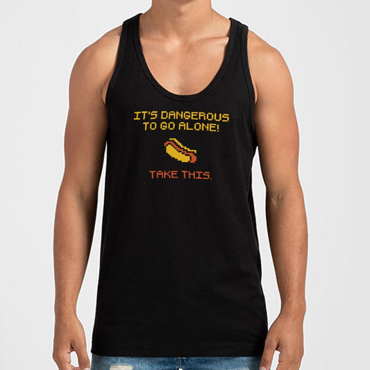 It's Dangerous to Go Alone, Take This Hot Dog graphic Men's Tank Top in Black