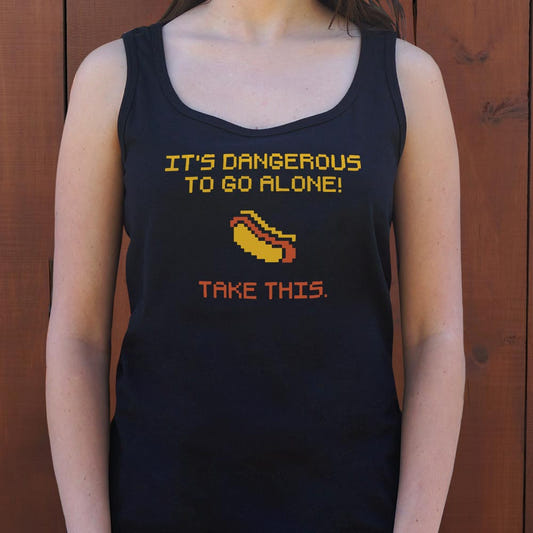 It's Dangerous to Go Alone, Take This Hot Dog graphic Women's Tank Top in Midnight