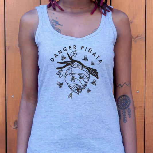 Danger Piñata Bee Hive on Tree Branch graphic Women's Tank Top in Gray Granite