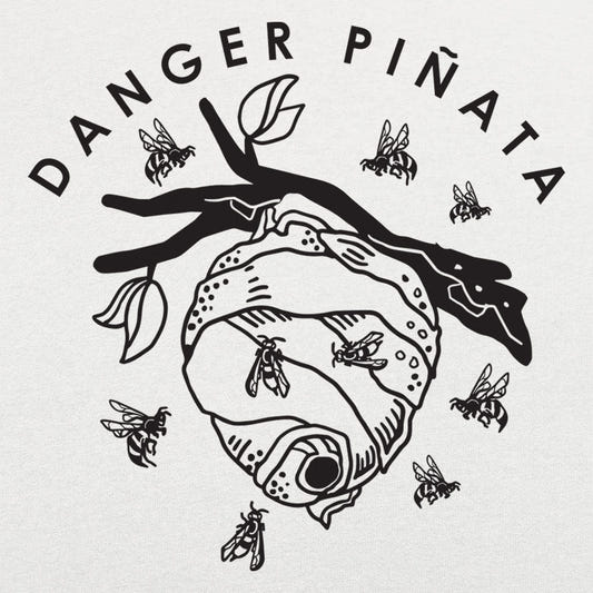 Danger Piñata Bee Hive on Tree Branch graphic Unisex Heavyweight T-Shirt in White