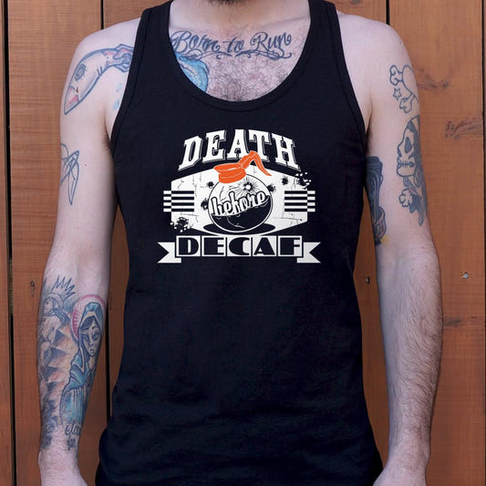 Death Before Decaf Coffee Pot Design graphic Men's Tank Top in Black