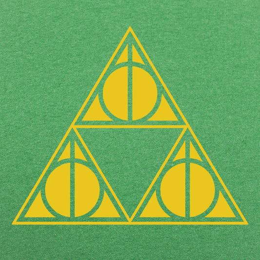 Deathly Triforce Relic Video Game Mashup graphic Unisex Heavyweight T-Shirt in Kelly Green Heather