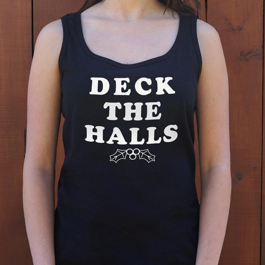 Deck The Halls Christmas Holly Graphic Women's Tank Top in Midnight