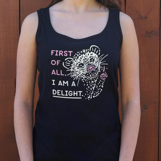 Possum Saying First of All I Am a Delight graphic Women's Tank Top in Midnight