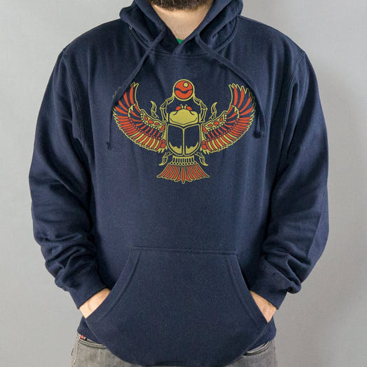 Desert Scarab Winged Egyptian Beetle Graphic Hoodie in Navy Blue