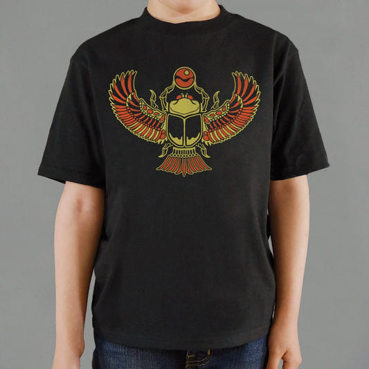 Desert Scarab Winged Egyptian Beetle Graphic Kids T-Shirt in Black
