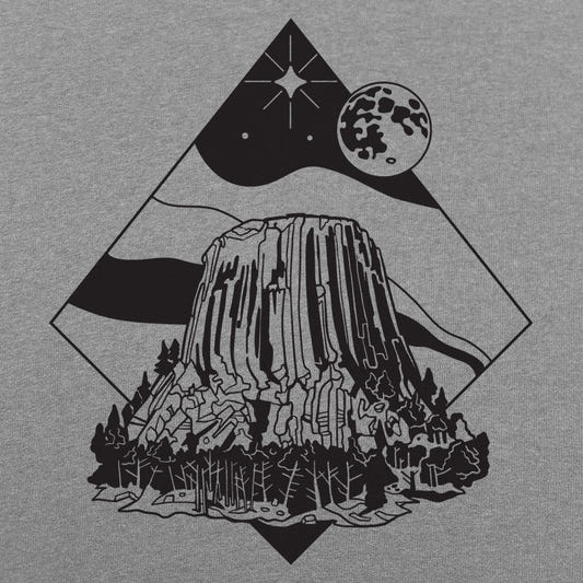 Devil's Tower Retro Graphic Unisex Heavyweight T-Shirt in Gray Heather