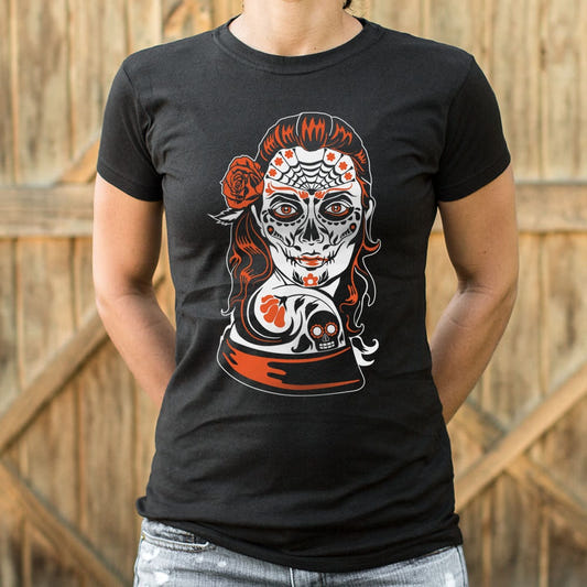 Dia De Los Muertos Sugar Skull Graphic Women's T-Shirt in Midnight