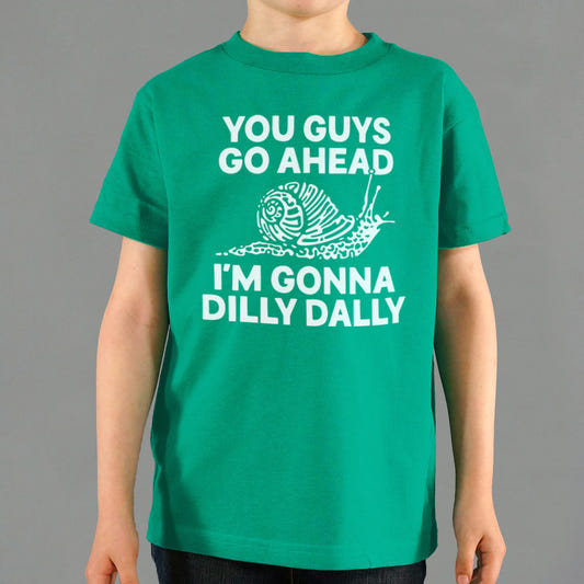 You Guys Go Ahead I'm Gonna Dilly Dally Snail graphic Kids T-Shirt in Green
